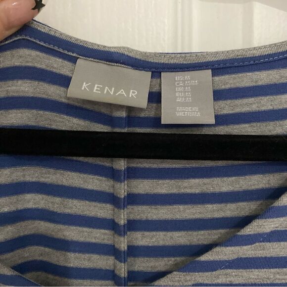 Kenar Coastal Blue Stripe Rayon V Neck Summer Dress Women Size Medium - Picture 2 of 5